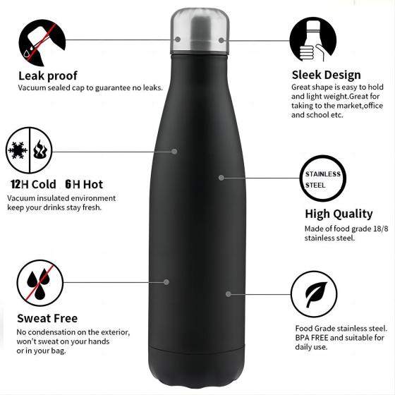 Wholesale Customized 500Ml Double Wall Vacuum Stainless Steel Shiny Color Paint  Cola Water Bottle