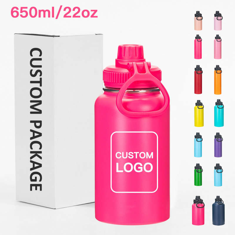 Custom  Gym Powder Coated Flask Double Wall Vacuum Thermal  Stainless Steel Drink 22 oz Wide Mouth Water Bottle
