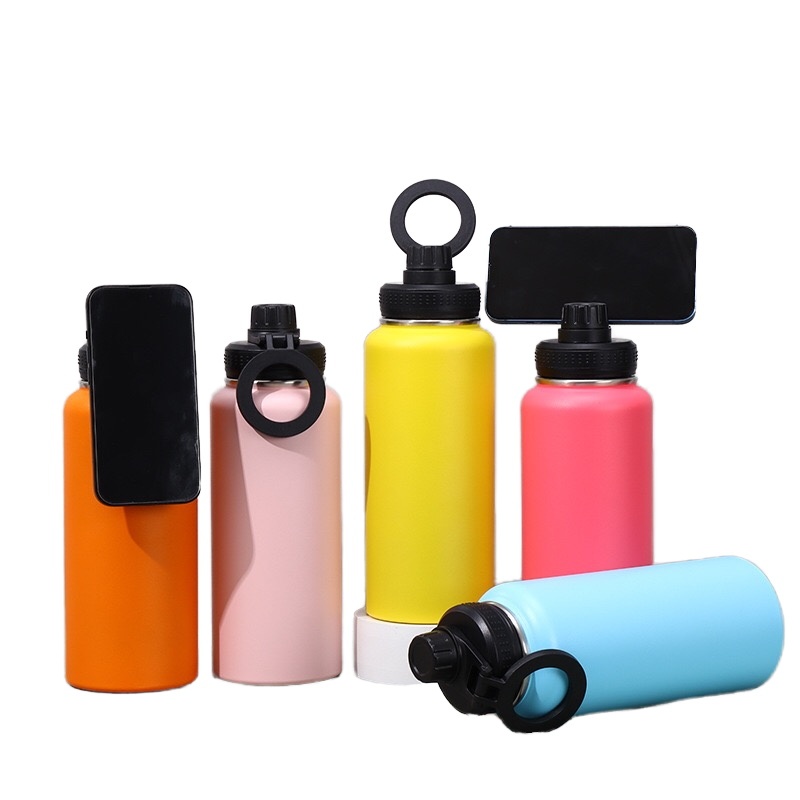 650Ml 24Oz Yoga Adjustable Magnetic Cell Phone Holder Strap Water Bottle for Water Bottle Metal Ring and Silicone Base