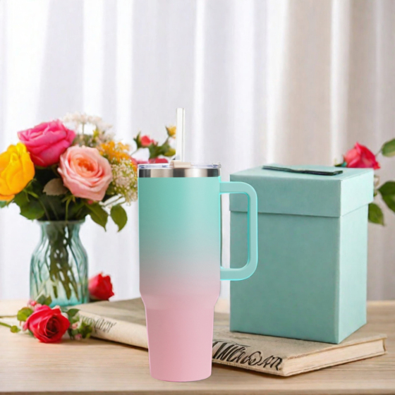 Yunxin Vacuum Insulated Stainless Steel Leakproof Pink Blue Color Gradient Ombre Glass 30Oz Tumbler