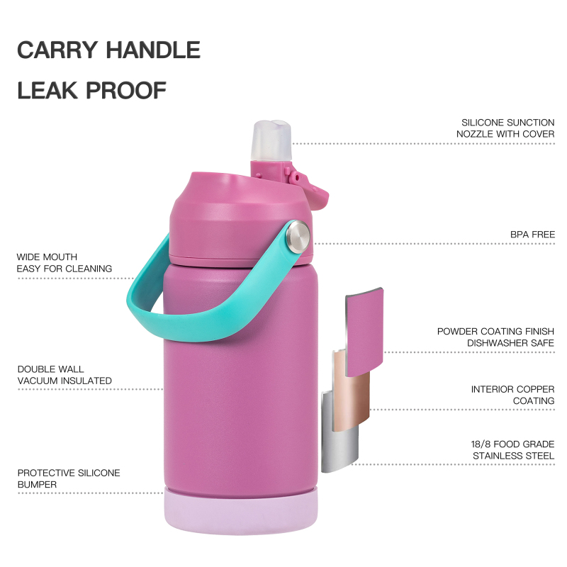 18/8 Stainless Steel Leak Proof Double Wall Vacuum Kids Insulated Water Bottle With Metal Straw for School Boy Girl