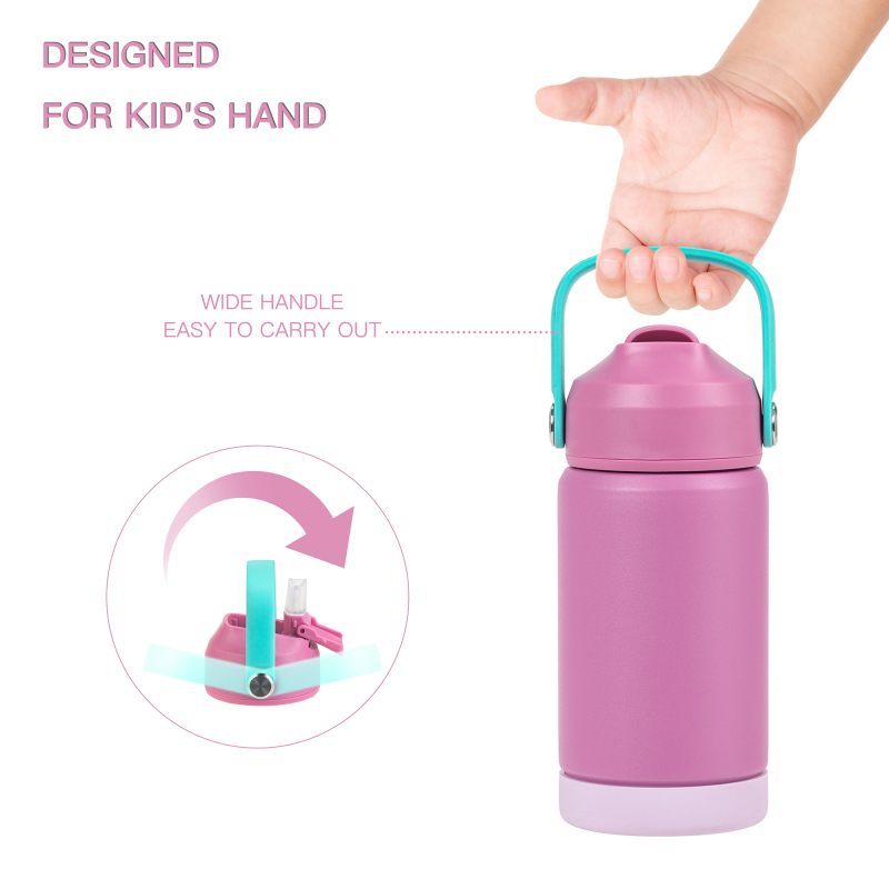 18/8 Stainless Steel Leak Proof Double Wall Vacuum Kids Insulated Water Bottle With Metal Straw for School Boy Girl