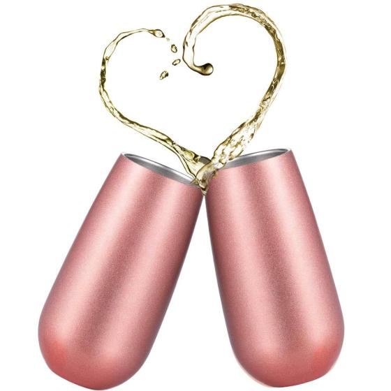 Custom 6oz Double Wall Champagne Flutes Stainless Metallic Rose Gold with Lid