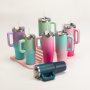 Powder Coating Double Wall Colourful Gradient 40Oz Cup Tumbler With Handle Gradient
