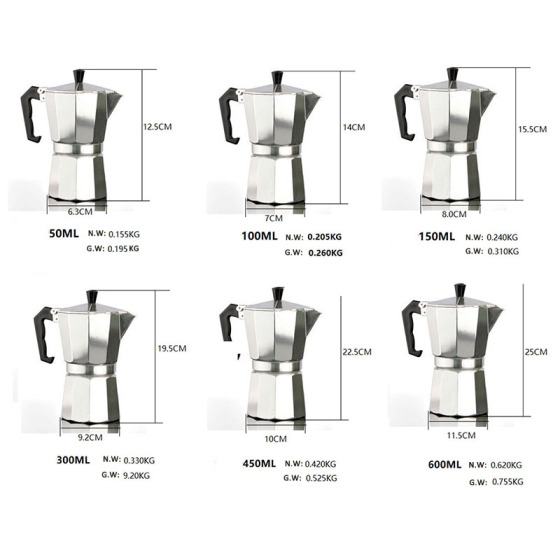 Wholesale Modern Italian Aluminum 1 Cup 2 Cups to 12 Cups Moka Pot Coffee Maker Stove-Top Mokapot
