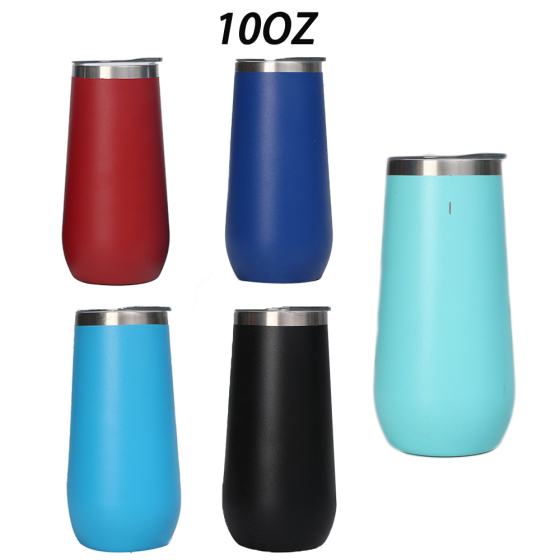 Double-insulated 10OZ Stemless Champagne Flutes Wine Tumbler Cocktail Cups Champagne Toasting Glasses