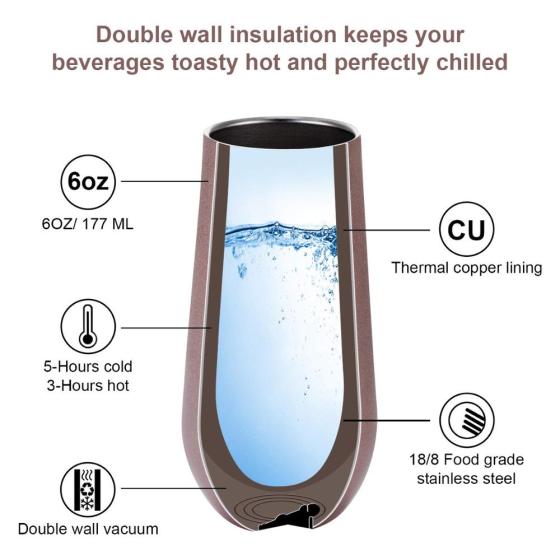 Double-insulated 10OZ Stemless Champagne Flutes Wine Tumbler Cocktail Cups Champagne Toasting Glasses