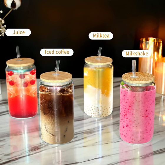 Wholesale Custom 16 Oz Pre Drilled Snow Globe Sublimation Mug Beer Glasses Can Shaped Glass With Lid 16Oz