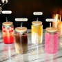 Wholesale Custom 16 Oz Pre Drilled Snow Globe Sublimation Mug Beer Glasses Can Shaped Glass With Lid 16Oz