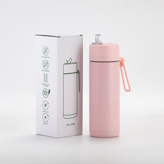 YUNXIN 650ml Wide Mouth Stainless Steel Sports Double Wall Vacuum Insulated Water Bottles With Silicone Handle