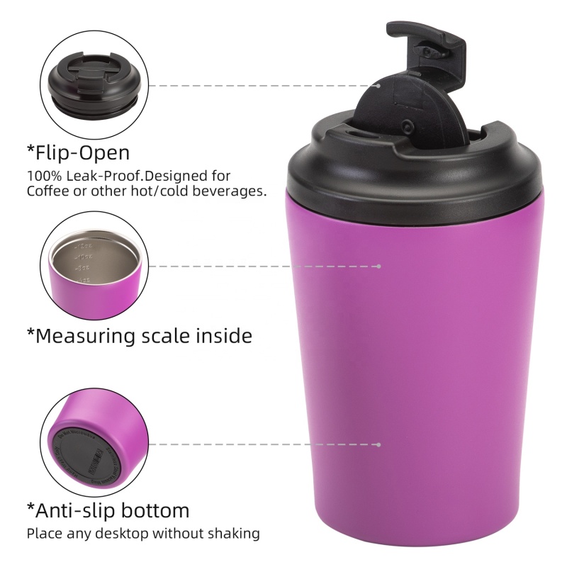 Luxury Custom Logo Printed Vacuum Flasks Double Walled Glass Travel 12oz Coffee Cup Cup Tumblers Mugs With Lid