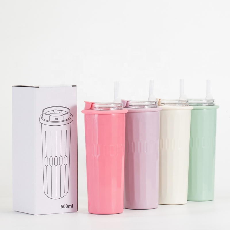 Personnalize Logo Trendy Iced 500Ml  Skinny Leak-Proof  Stainless Steel Travel Car Water Bottle Cups Tumbler With Screw Lid