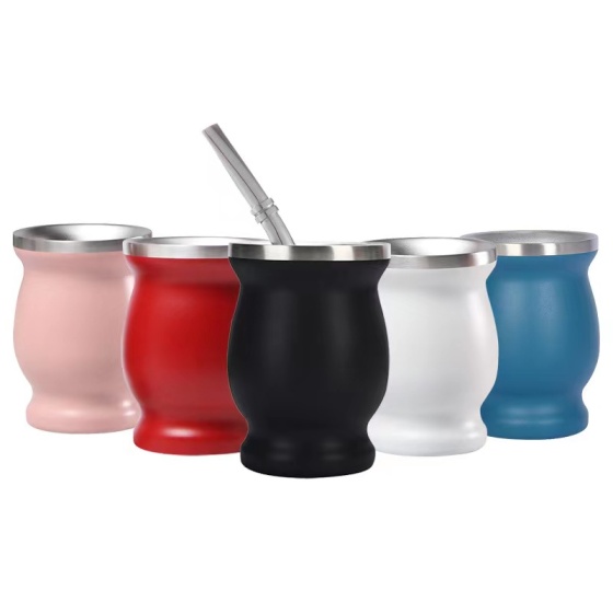Fashion Coffee Colours 8Oz Stainless Steel Mate Cup and Bombilla Set