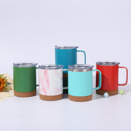 Factory Custom 12oz 14oz Powder Coated Cork Bottom Double Wall Stainless Vacuum Insulated Travel Mug