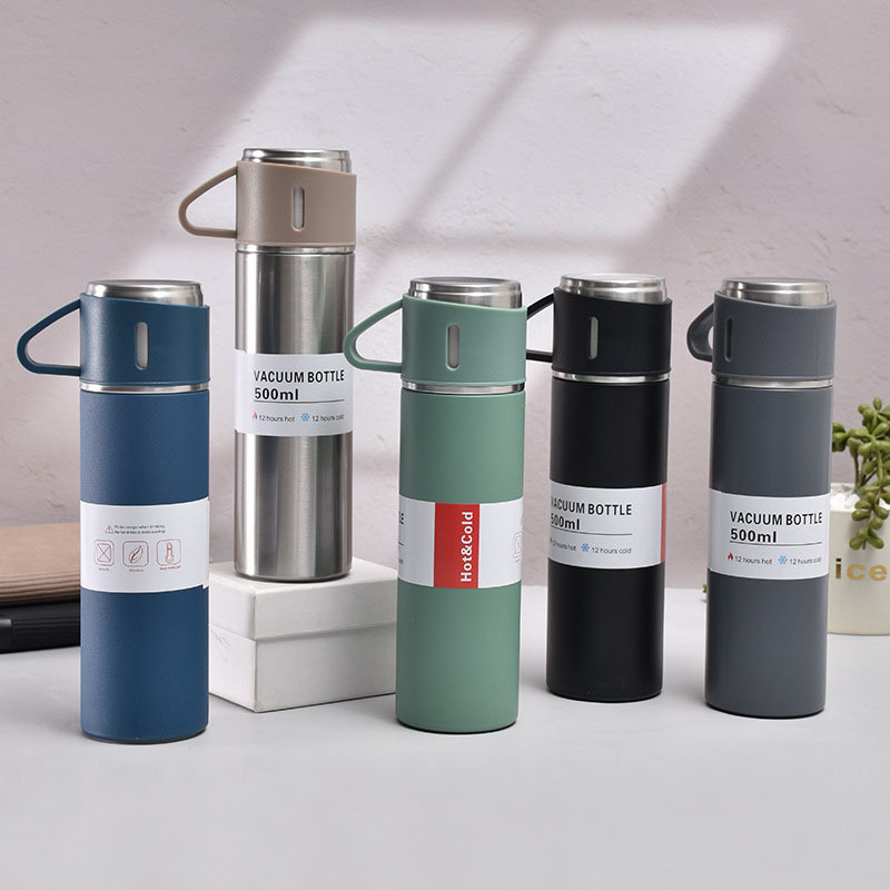 Wholesale 500Ml Hot and Cold Double Wall Stainless Steel Insulated Sport Vacuum Flask Tea Gift  Box Set With Two Cups