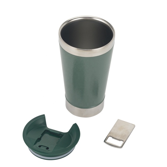 Logo Red Reusable Vaccum Glass 16Oz Thermal Beer Cup copo Termico With Lid and Opener