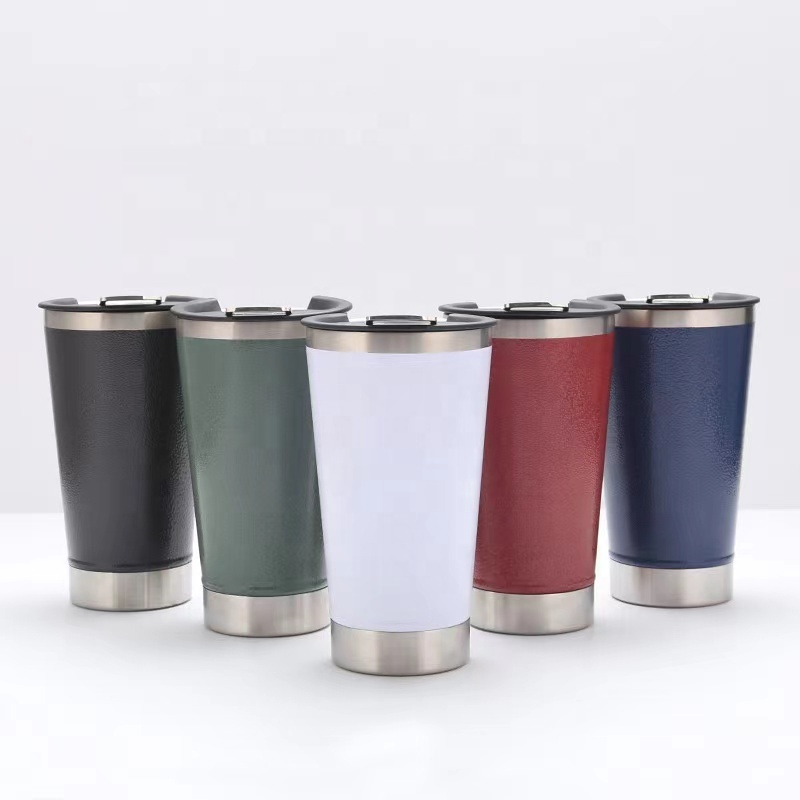 Logo Red Reusable Vaccum Glass 16Oz Thermal Beer Cup copo Termico With Lid and Opener
