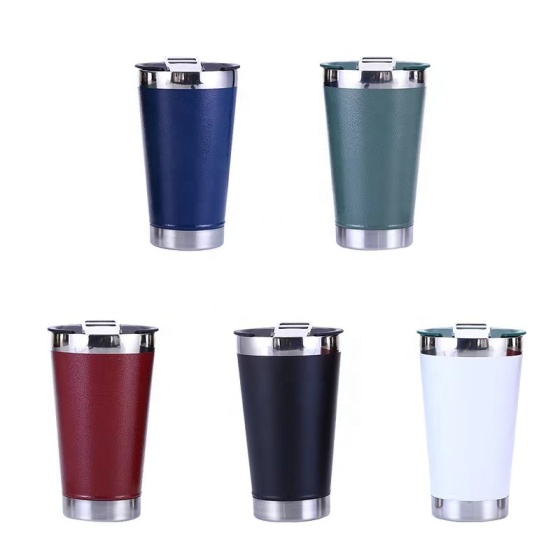 Logo Red Reusable Vaccum Glass 16Oz Thermal Beer Cup copo Termico With Lid and Opener