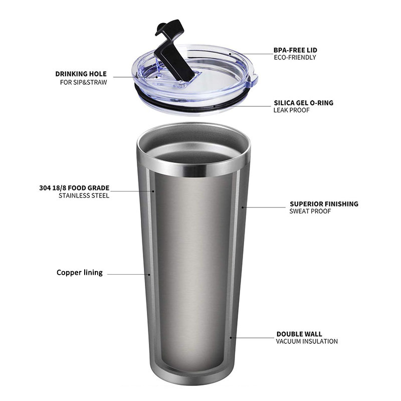 Double Wall 22 OZ 24OZ Taller Bridesmaid Gift Cup Insulated Stainless Steel Tumbler Mug With Straw