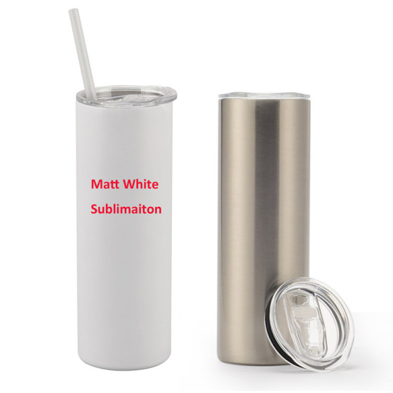 Wholesale 304 Insulate Stainless Steel 20 OZ White Straight Camp Matt White Sublimations Tumblers Mug With Plastic Straw and Lid