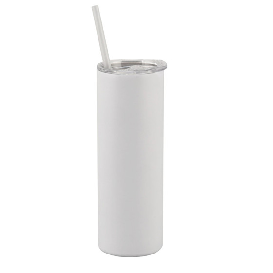Wholesale 304 Insulate Stainless Steel 20 OZ White Straight Camp Matt White Sublimations Tumblers Mug With Plastic Straw and Lid
