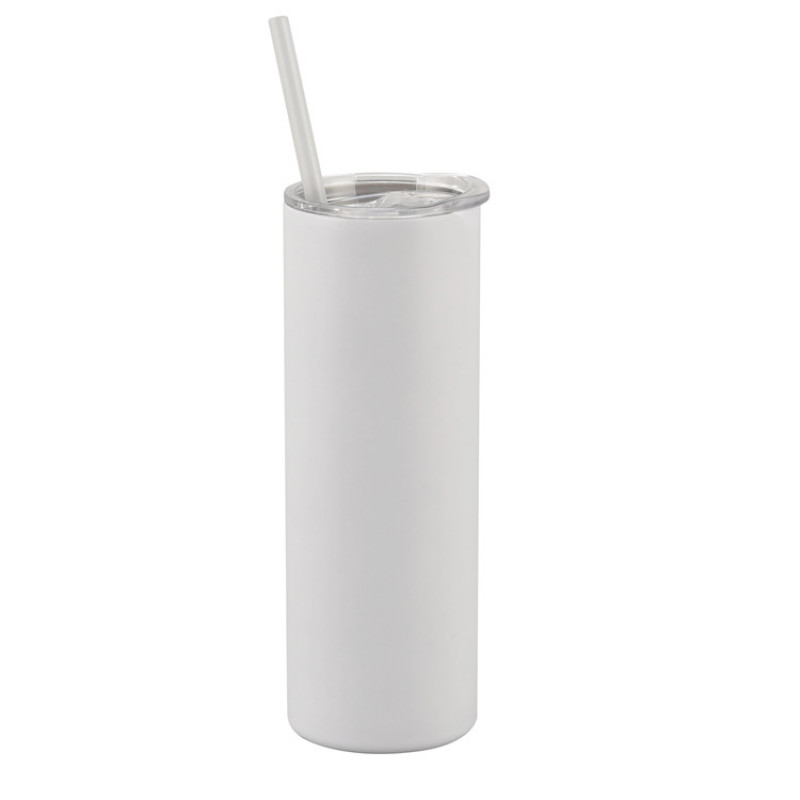 Wholesale 304 Insulate Stainless Steel 20 OZ White Straight Camp Matt White Sublimations Tumblers Mug With Plastic Straw and Lid
