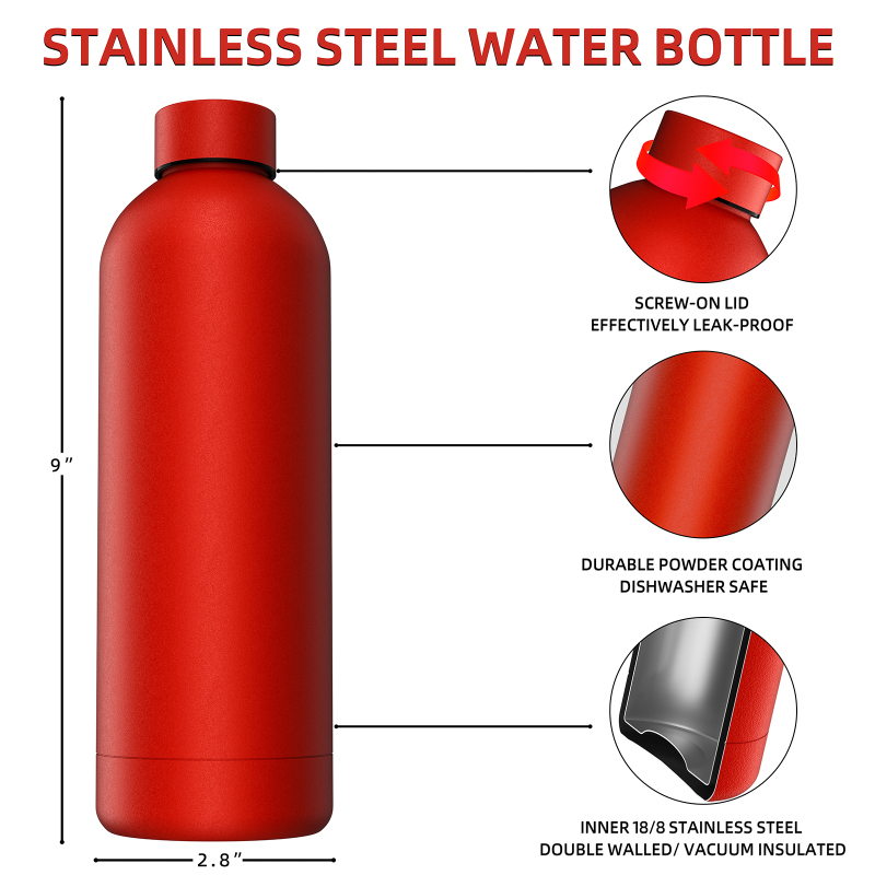 Personalized Colorful Powder Coated Double Layer Vacuum Insulated 304 Stainless Steel Sport Water Bottle with Custom Logo