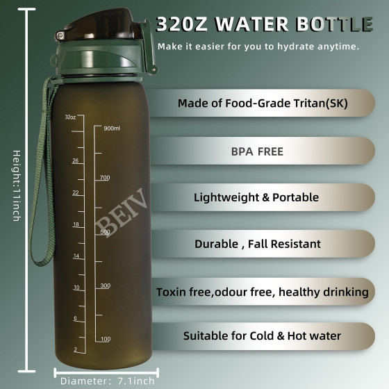 Outdoor School Empty Canteen Fitness Football Sport Water Bottles With Motivational Time Marker