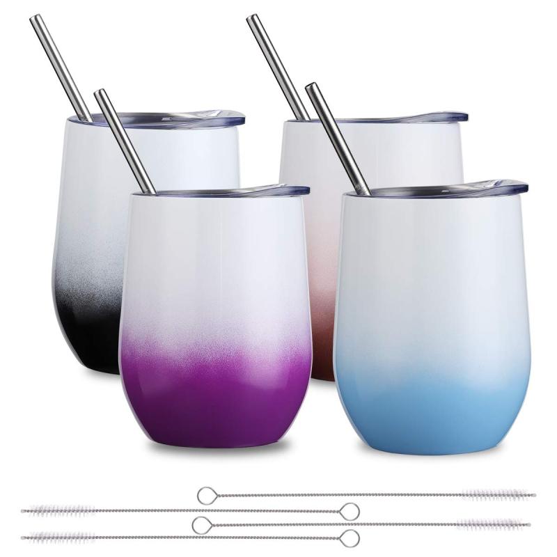 Wholesale Vacuum Insulated Double Walled Stainless Steel 12oz Sublimation Blanks Gradient Wine Tumbler Mugs With Lid