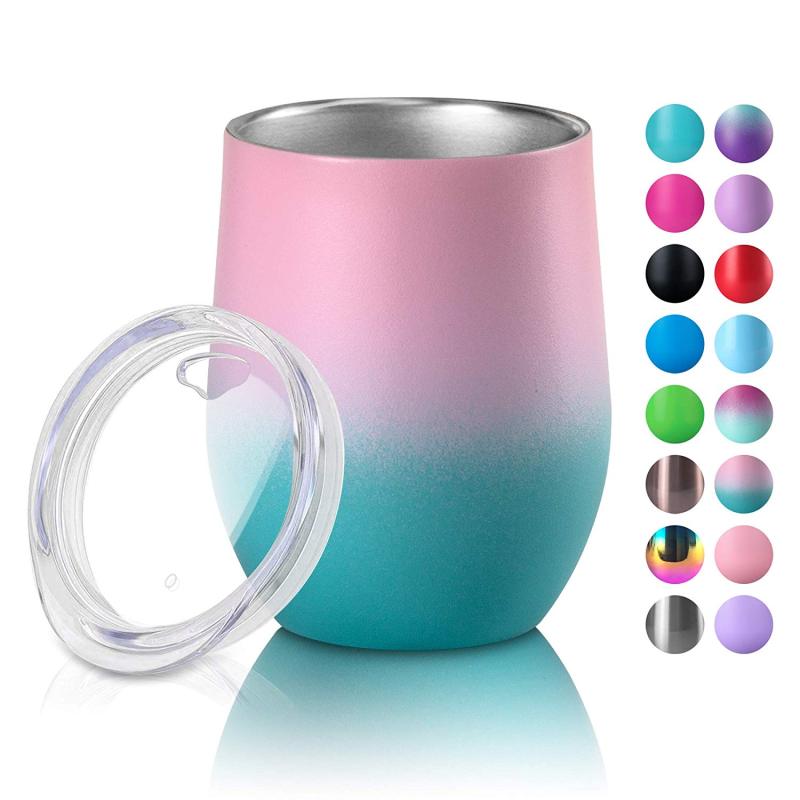 Wholesale Vacuum Insulated Double Walled Stainless Steel 12oz Sublimation Blanks Gradient Wine Tumbler Mugs With Lid
