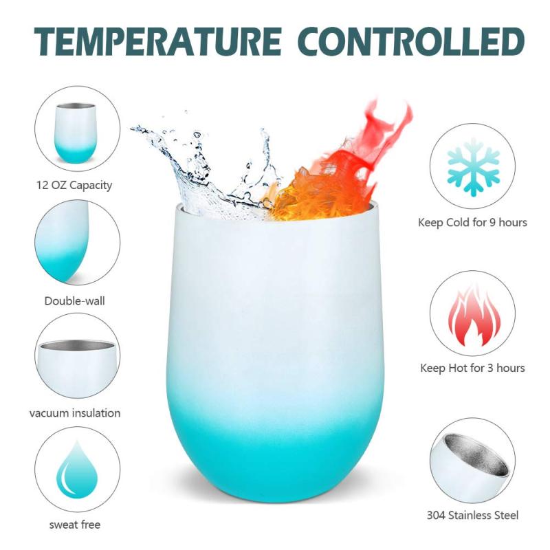Wholesale Vacuum Insulated Double Walled Stainless Steel 12oz Sublimation Blanks Gradient Wine Tumbler Mugs With Lid