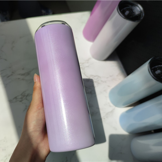 20Oz Rainbow Glitter Uv Glowing Color Changing and Glow in the Dark Skinny Straight Sublimation Blanks Tumblers