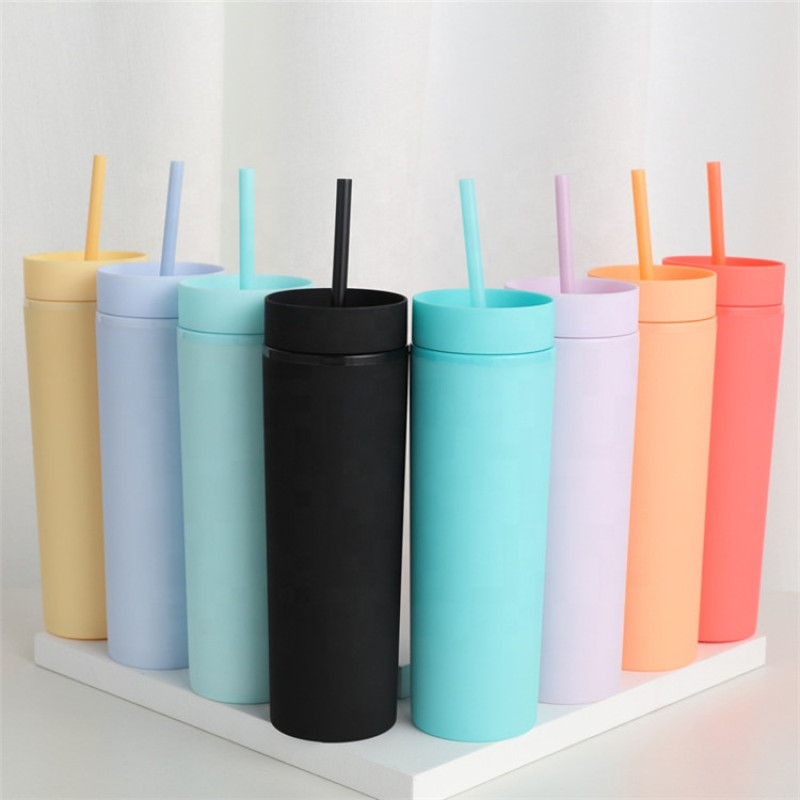 New Bpa Free Blanks Slim Small Clear Colored Dome 16 oz Acrylic Tumbler Plastic Water Bottle With Lids and Reusable Straws