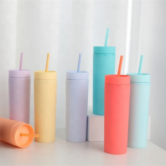 New Bpa Free Blanks Slim Small Clear Colored Dome 16 oz Acrylic Tumbler Plastic Water Bottle With Lids and Reusable Straws