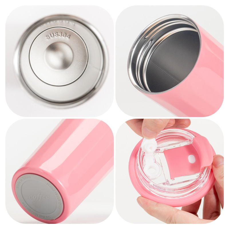 Wholesale Bulk Screw Lid Stainless Steel Car Travel 500 ML Double Coffee Cups Tumbler With Plastic Straw