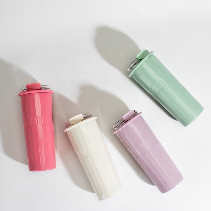 Wholesale Bulk Screw Lid Stainless Steel Car Travel 500 ML Double Coffee Cups Tumbler With Plastic Straw