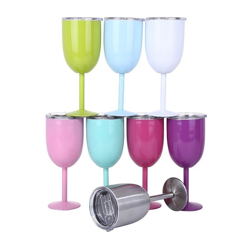 Double Wall Vacuum Insulated Stem 10 OZ Stainless Steel Wine Glass With Lid