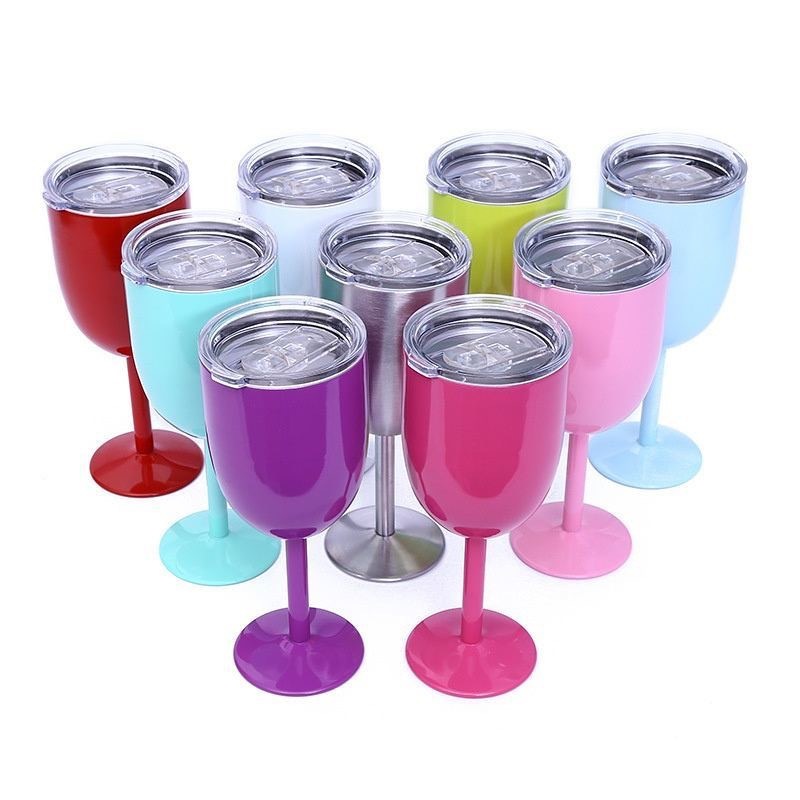Double Wall Vacuum Insulated Stem 10 OZ Stainless Steel Wine Glass With Lid