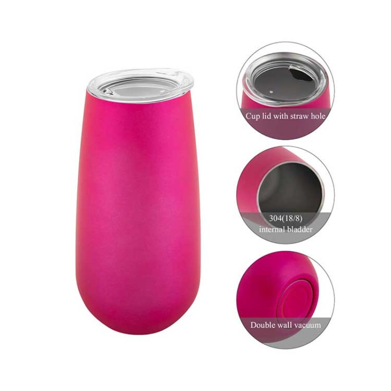 6 oz Double Insulated Stemless Stainless Steel Wine Champagne Flutes Wine Tumbler Glass