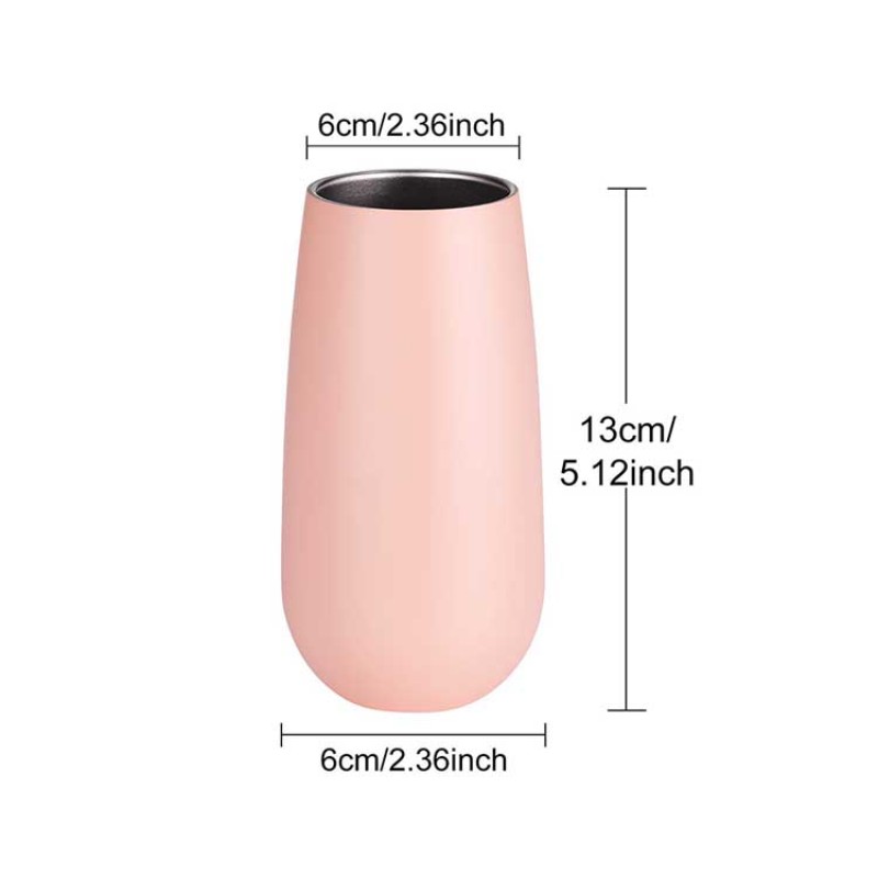 6 oz Double Insulated Stemless Stainless Steel Wine Champagne Flutes Wine Tumbler Glass