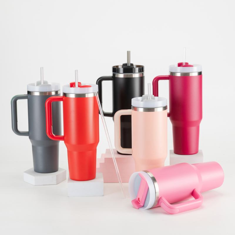 In Stock Stainless Steel Tumbler Double-Walled Insulated Vacuum Spillproof Lid Straw Handle 40Oz Tumbler for Valentine's Day