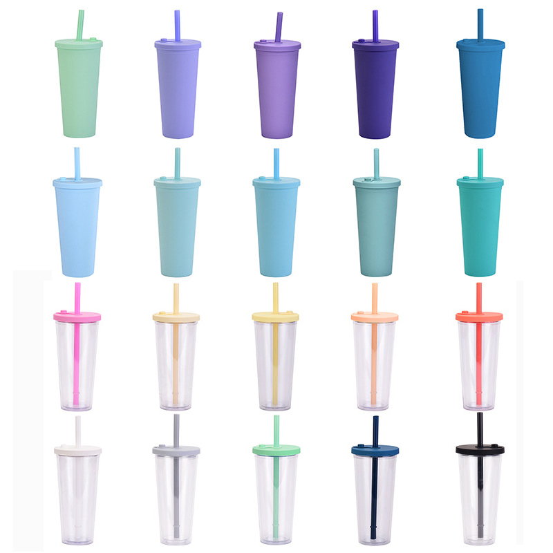 Custom Reusable Transparent Thick Drink Double Plastic Clear Cup With Lid for Milktea