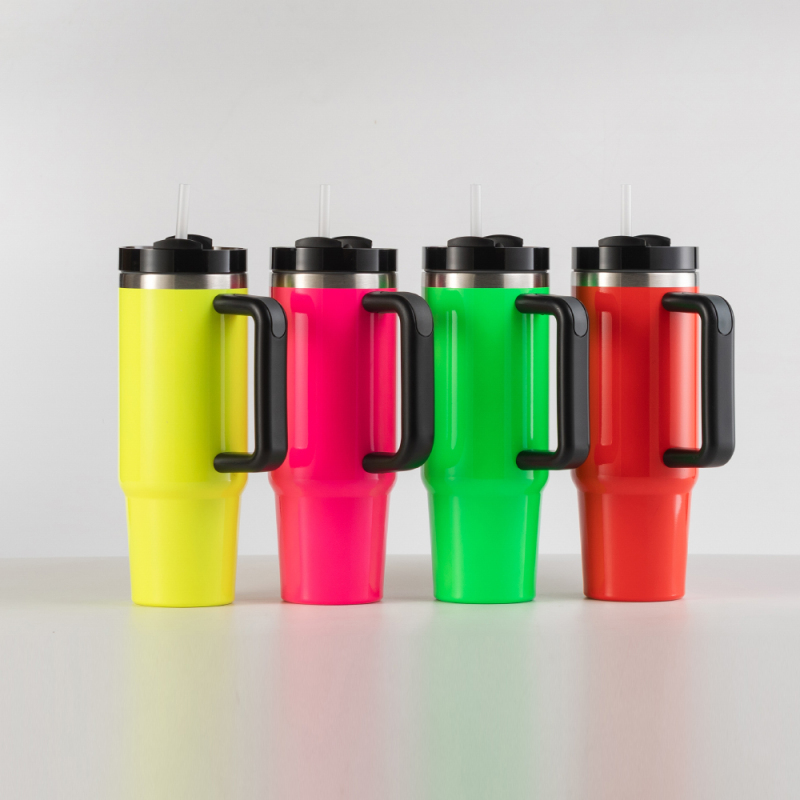 Portable Travel Metal Stainless Steel Cup 30Oz Neon Mug Tumbler Water Bottle