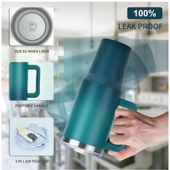 Wholesale Bulk Double Wall Vacuum Insulated Leak Proof Gradient Colour Teal 30 Oz Tumblers With Flip Straw Lid