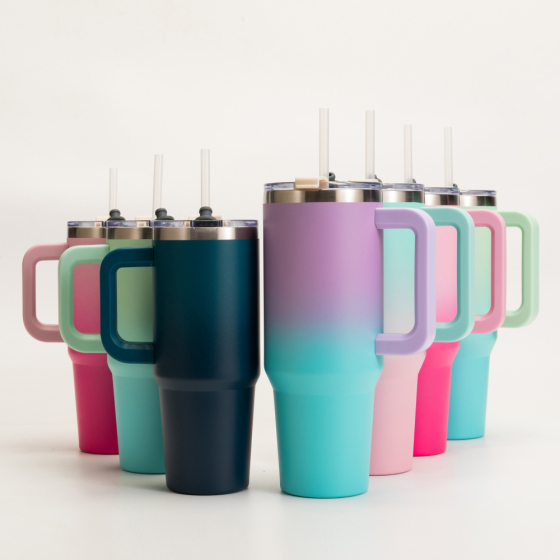 Wholesale Bulk Double Wall Vacuum Insulated Leak Proof Gradient Colour Teal 30 Oz Tumblers With Flip Straw Lid
