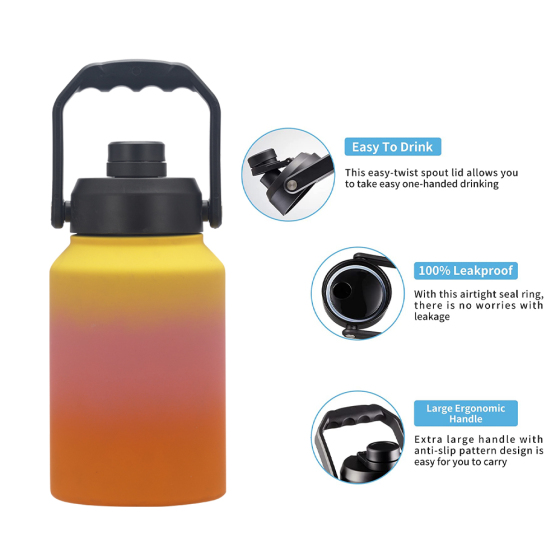 Wholesale Glass Personalized Black 64Oz 128Oz Travel Sport Stainless Steel Vacuum Sealed Large Water Bottle With Handle