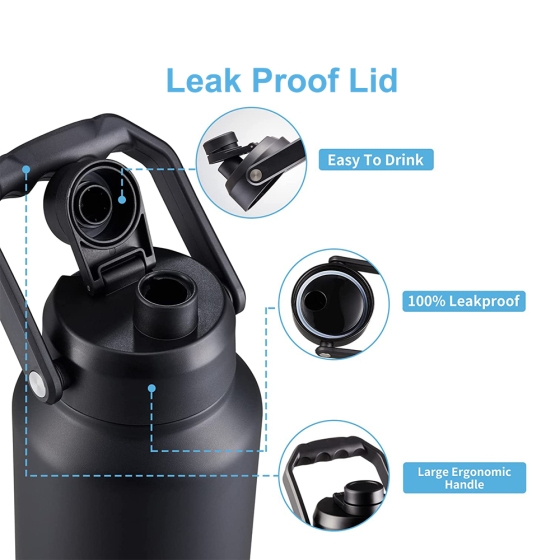 Wholesale Glass Personalized Black 64Oz 128Oz Travel Sport Stainless Steel Vacuum Sealed Large Water Bottle With Handle