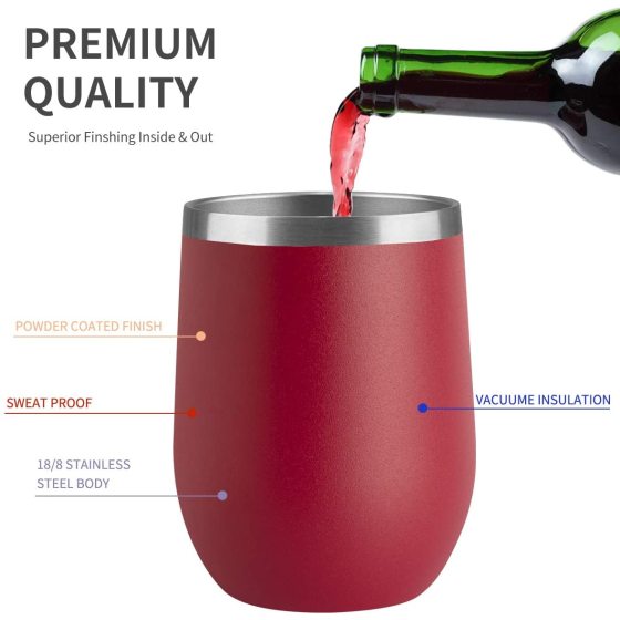 RTS Wholesale Custom Custom Logo Personalized 12Oz Double Walled Stainless Steel Insulated Stemless Wine Tumbler Cup With Lid