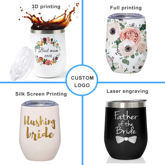 RTS Wholesale Custom Custom Logo Personalized 12Oz Double Walled Stainless Steel Insulated Stemless Wine Tumbler Cup With Lid