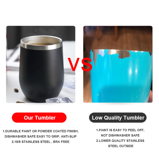 RTS Wholesale Custom Custom Logo Personalized 12Oz Double Walled Stainless Steel Insulated Stemless Wine Tumbler Cup With Lid